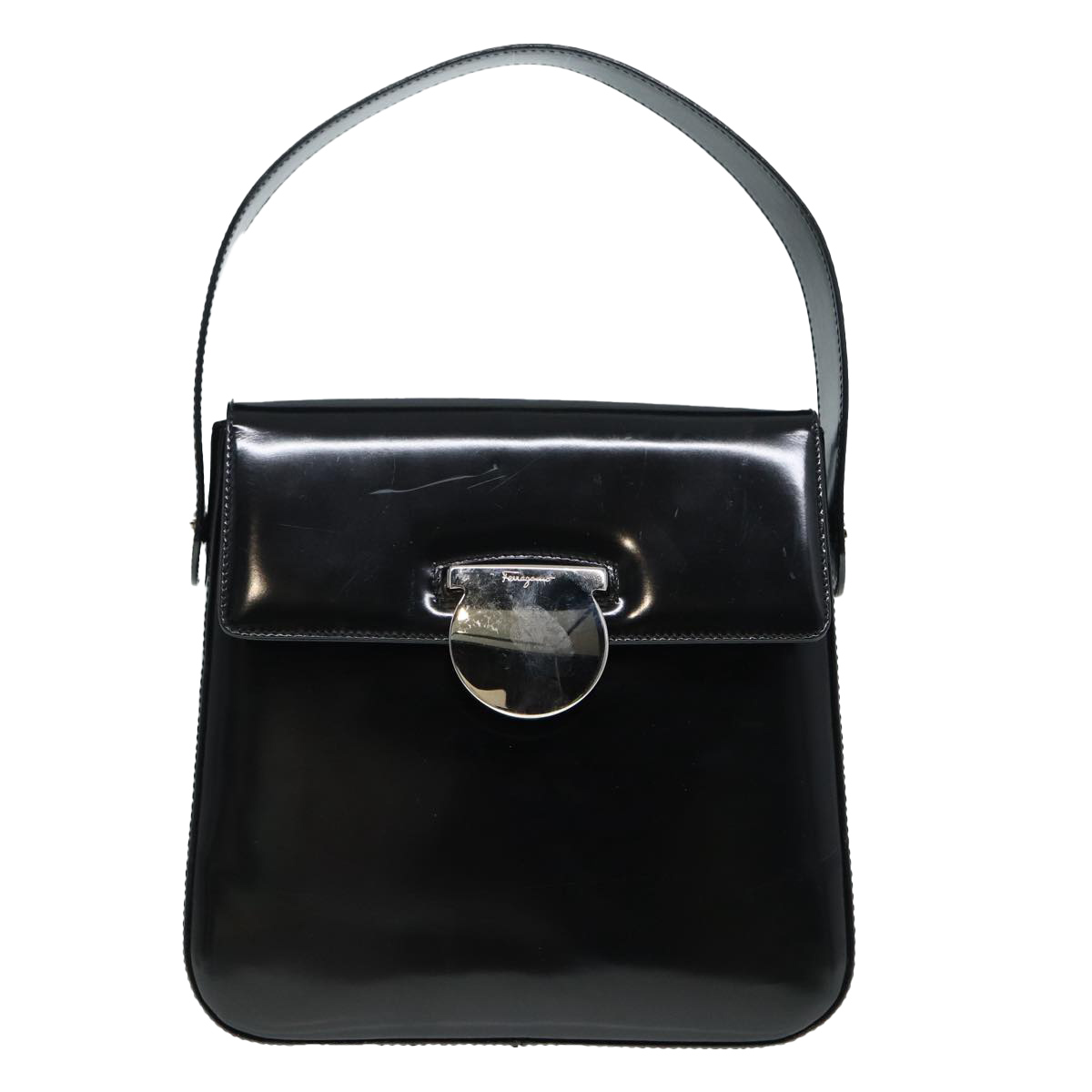 【送料&関税込】Ferragamo Black Patent Leather Gancini Balle Salvatore Ferragamo Gancini Black Patent Leather Shoulder