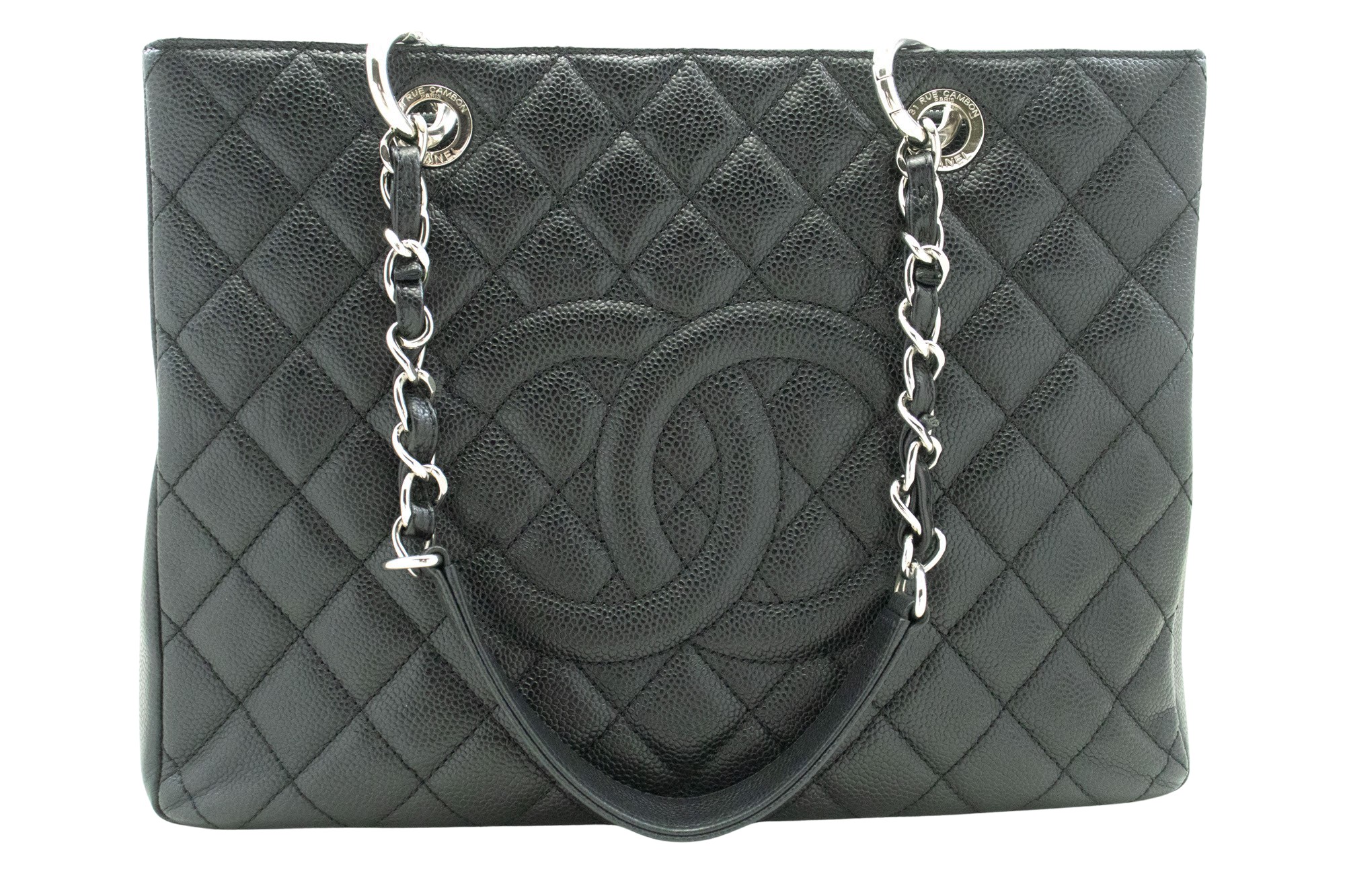 Chanel Authentic Black Leather Grand Shopping Tote Bag